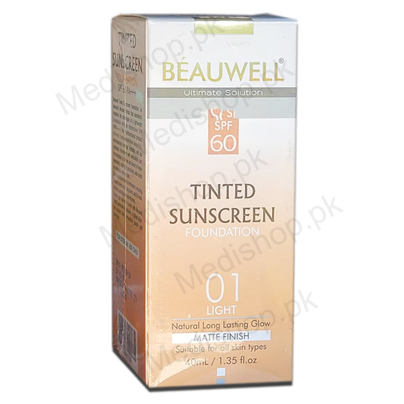 Beauwell Tinted sunscreen Foundation 40ml sunblock SPF60 Whiz laboratories