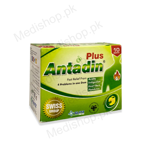 Antadin plus sachets relief acidity indigestion heart burn flatulence glitz pharma