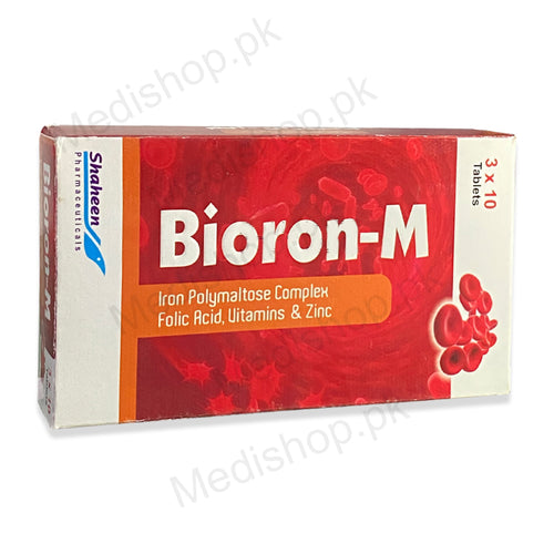 Bioron-M Tablet iron polymaltose complex folic acid vitamins zinc shaheen pharma