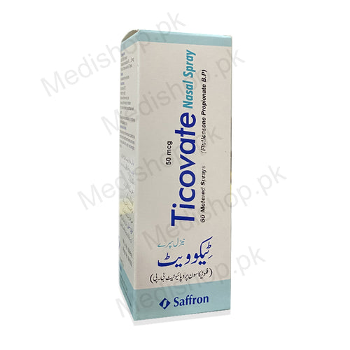 Ticovate nasal spray 50mcg fluticasone propionate Saffron pharmaceuticals