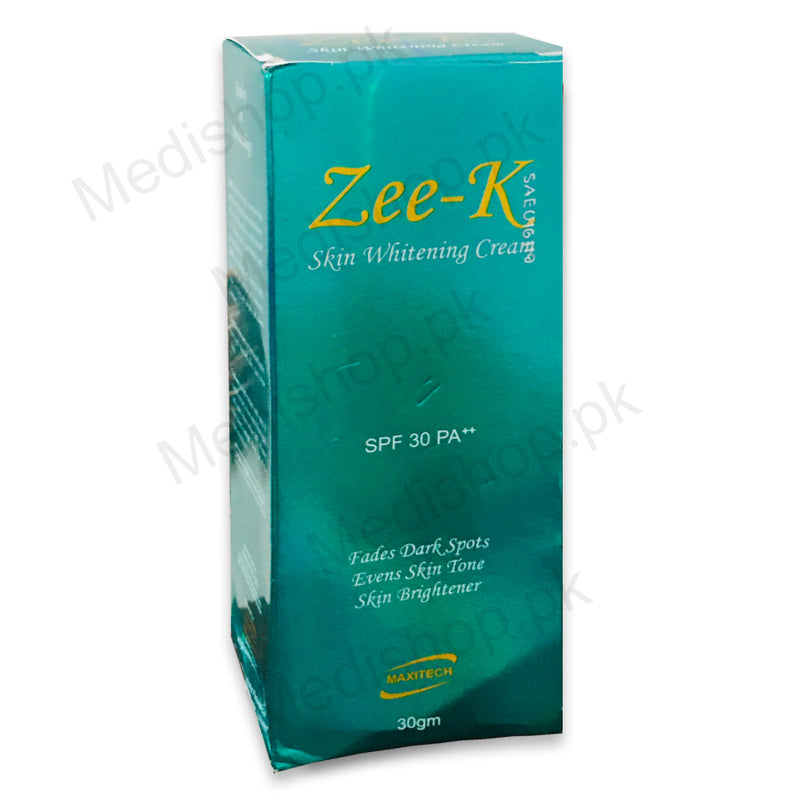 Zee-K Skin Whitening Cream 30gm SPF 30 fades dark spots skin brightner maxitech pharma