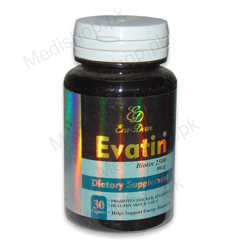 evtain biotin 2500mcg dietary supplement capsules healthy skin nails eva derm